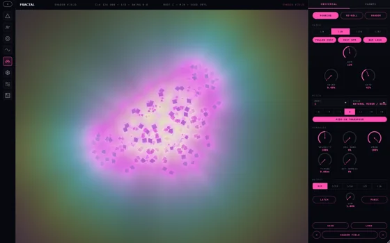 Fractal MIDI sequencer with a colourful cloud of repeating geometric shapes